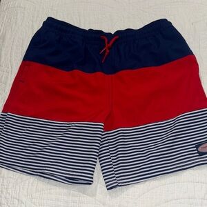 Vineyard Vines Red and Navy Striped Swim Shorts